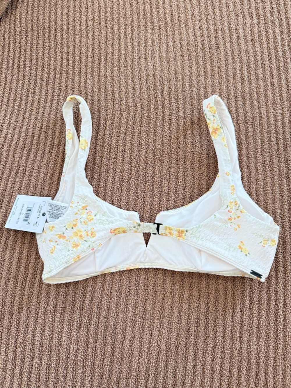 O'Neill D cup White Floral Swim Bralette with Yellow Blossoms - Picture 3 of 5